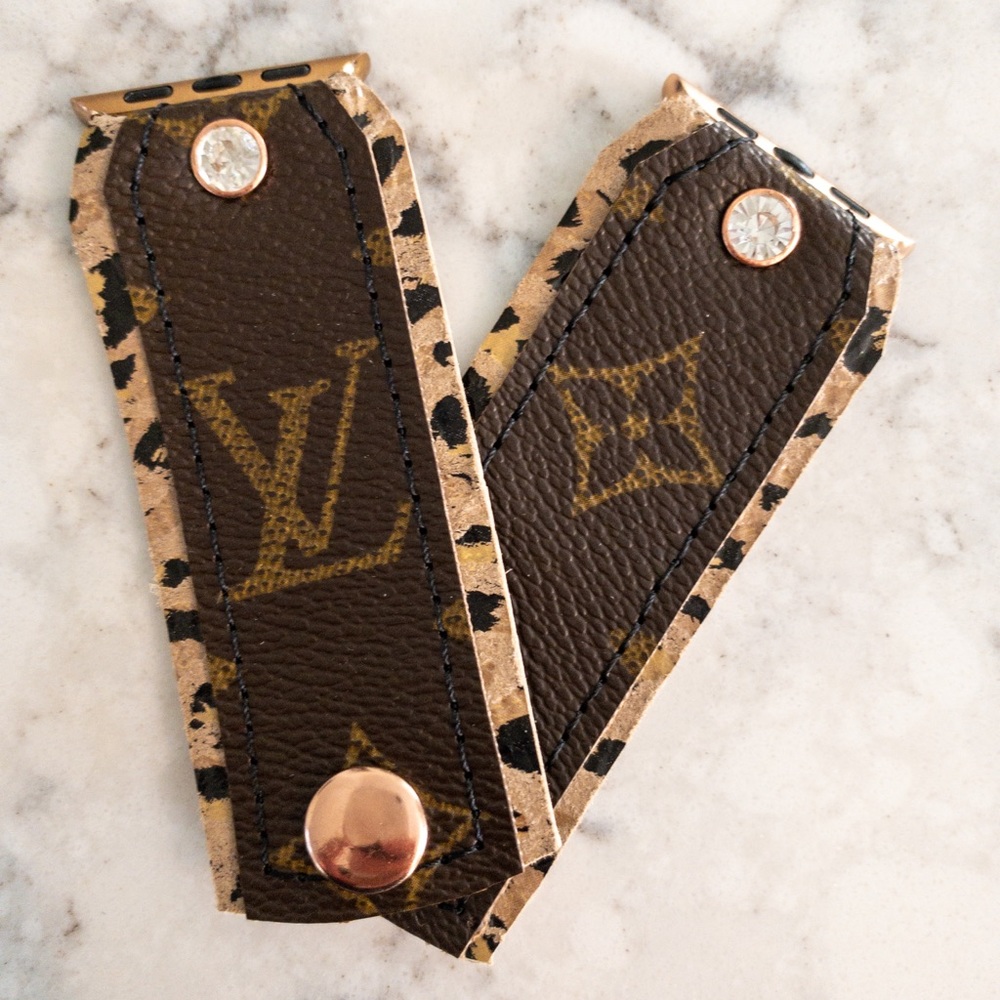 38/40 LV and Leather Leopard Apple Watch Band